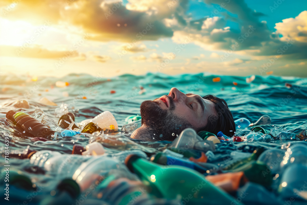 Pollution of seas and reservoirs with plastic waste, a person as ...
