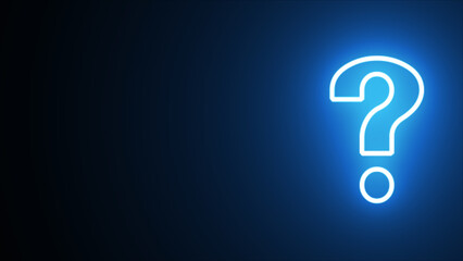 Poster - Blue neon light question mark icon isolated in black background. Neon sign in the shape of a question mark. Neon sign