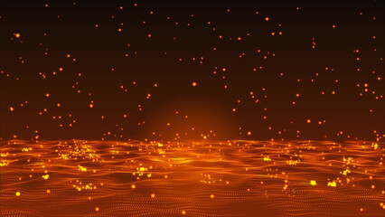 Poster - Abstract Hi-Tech Bouncing Particles Background. Sphere particles are falling, bouncing, and exploding into sparks. Futuristic dot wave background. 3D 