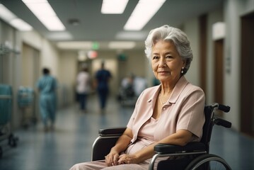 Senior woman in wheelchair at hospital