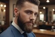 handsome bearded male in a hairdresser salon, Men's beard and hairstyle at a hairdressing shop