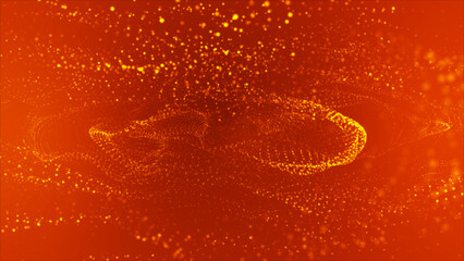 Aufkleber - Flowing yellow dots and particles on a red background. Abstract digital particle and dots wave and light abstract background, cyber or technology background. 3d abstract