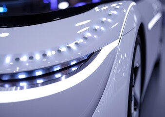 Wall Mural -  a close up of a white car with a lot of lights on it's headlight and lights on the front of the car and the front of the car.