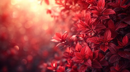 Canvas Print -  a close up of a bunch of red flowers on a tree with a blurry background of red leaves in the foreground, with a soft focus on the foreground.