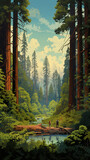 Fototapeta Na ścianę - Sequoia illustration in a forest