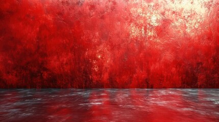 Sticker -  a painting of a red wall with water in the foreground and a red wall in the background with water in the foreground and a red wall in the middle.