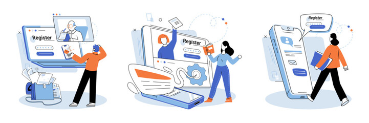 Fototapete - Registration online. Vector illustration. Login credentials provide secure access to registered accounts and services Safety measures should be implemented to protect personal information during