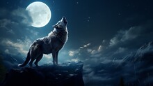 A 3d Animation Depicts A Wolf Howling Towards The Moon