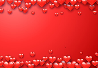 Poster - Valentine's Day greeting card with red hearts flying scattered over background. Symbol of love and spring, sprayed
