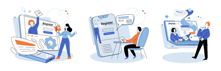 Aufkleber - Registration online. Vector illustration. Authorization protocols ensure safety personal information during online registration Online registration applications streamline account creation process