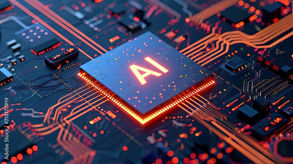 Computer microchip CPU on motherboard circuitry with 
