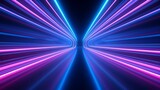 Fototapeta Perspektywa 3d - The underground tunnel is lit up with blue and pink neon light tubes in a 3d rendering.