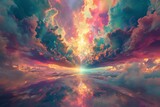Fototapeta Natura - Beautiful Landscape Background Sky Clouds Sunset Oil Painting View Wallpaper Landscape Light Colours Purple Anime style Magic and Colorful