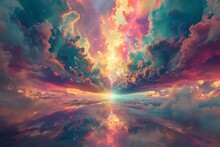 Beautiful Landscape Background Sky Clouds Sunset Oil Painting View Wallpaper Landscape Light Colours Purple Anime Style Magic And Colorful