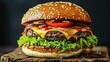 © Fallen Satan - A succulent beef patty topped with melted cheddar cheese, crispy lettuce, and tangy pickles, all nestled in a toasted sesame seed bun.