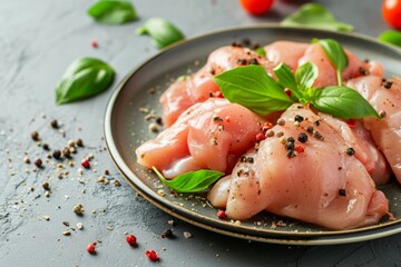 uncooked raw marinated chicken on plate