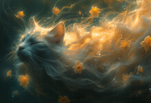 Cat In Underwater Daffodil World, Jellyfish Inspired
