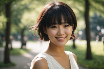 portrait of a asian woman in park spring