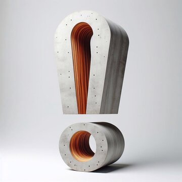 Exclamation mark shape created from concrete and wood. AI generated illustration