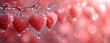 Red heart on a branch with water drops. Valentines day background