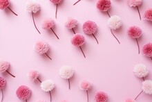 A Bunch Of Pink And White Pom - Poms Arranged In A Pattern On A Pink Background With Space For A Text Or An Image Ornament To Put On The Top Of The Pom.