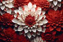 Fractal Mandala Flowers White And Red 