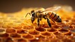 close up bee and honey. fresh bee honey is good for health
