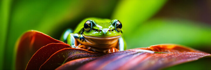 Wall Mural - green frog on a leaf