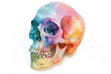 Wall Mural - Soft pastel detailed human skull in watercolor style isolated on white background