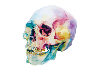 Wall Mural - Soft pastel detailed human skull in watercolor style isolated on white background