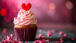 Cup cake with love heart for Valentine's background.
