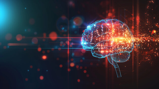 a glowing digital brain representing ai chat bot intelligence, chat bot concept, dynamic and dramati