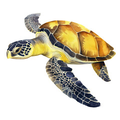 Wall Mural - AI-generated watercolor Sea Turtle clip art illustration. Isolated elements on a white background.