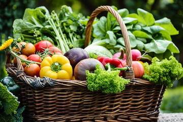 Wall Mural - Basket full of healthy groceries, produce vegetables 
