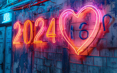 Canvas Print - 2024, neon coração 