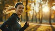 The young woman exercises by jogging in the morning to maintain her health