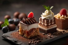 Sweet Italian Dessert Beautifully Served. Stylish Confectionery Of High Cuisine
