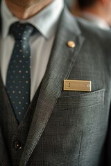 Sticker - Close-up shot of a person dressed in a suit and tie. Suitable for corporate and professional themes