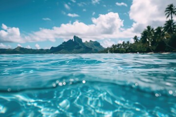 Poster - A picturesque view of a tropical island from the water. Ideal for travel brochures and vacation destinations