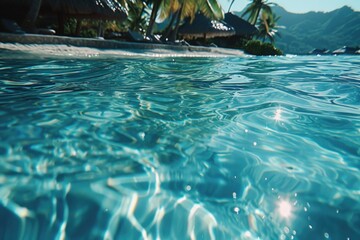 Poster - A stunning view of the ocean as seen from the bottom of a pool. Perfect for travel brochures or vacation websites