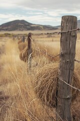 Poster - A picture of a wooden fence with barbed wire around it. This image can be used to depict security measures or restricted access areas