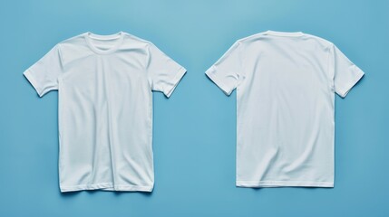 Poster - Two white t-shirts on a blue background. Suitable for clothing advertising or fashion design projects