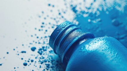 Poster - A close-up view of a blue bottle of water. Can be used to promote hydration or as a stock image for health and wellness websites