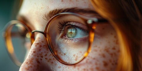 Aufkleber - Person wearing glasses in a close-up shot. Can be used to depict intelligence, professionalism, or vision-related topics