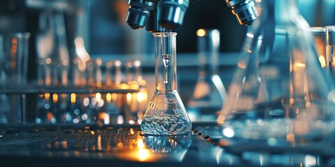 Aufkleber - A detailed close-up image of a microscope placed on a table. This picture can be used to illustrate scientific research, laboratory work, or educational materials