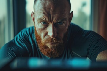 Aufkleber - A close up photo of a man with a beard. This image can be used in various contexts