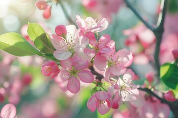 Poster - A close up view of a tree with beautiful pink flowers. Perfect for nature and garden-themed designs