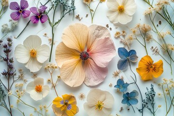 Poster - A beautiful collection of different flowers arranged on a clean white surface. Perfect for adding a touch of nature and elegance to any project or design