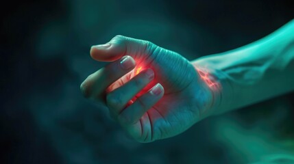 Poster - A hand with a glowing red light, perfect for adding a touch of mystery or supernatural element to your projects