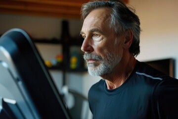 Poster - A man is using a treadmill in a gym. Suitable for fitness and exercise concepts